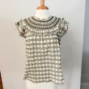 NWT; LOFT Ivory and Black Checkered Top